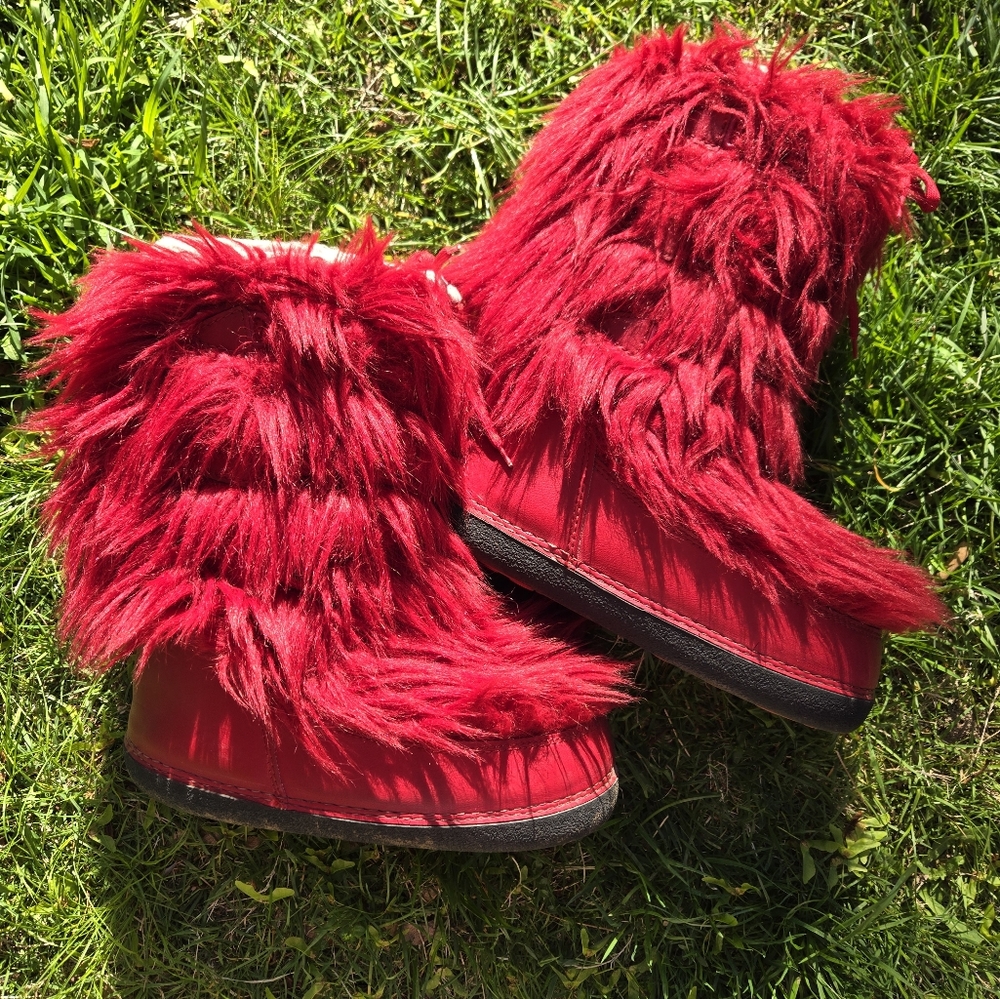 Vintage Red Furry Modes Ski Snow Moon Boots Rare